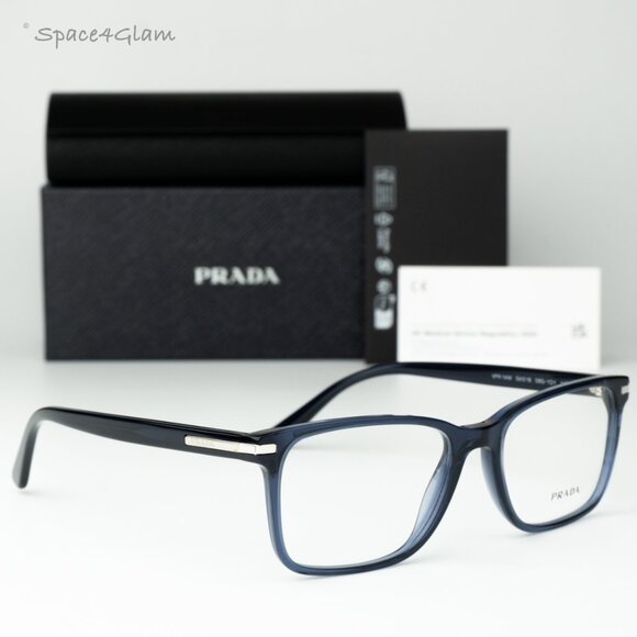 Prada Men Eyeglasses Blue Crystal Demo Square PR14WV 08Q1O1 BRAND NEW - Picture 3 of 7